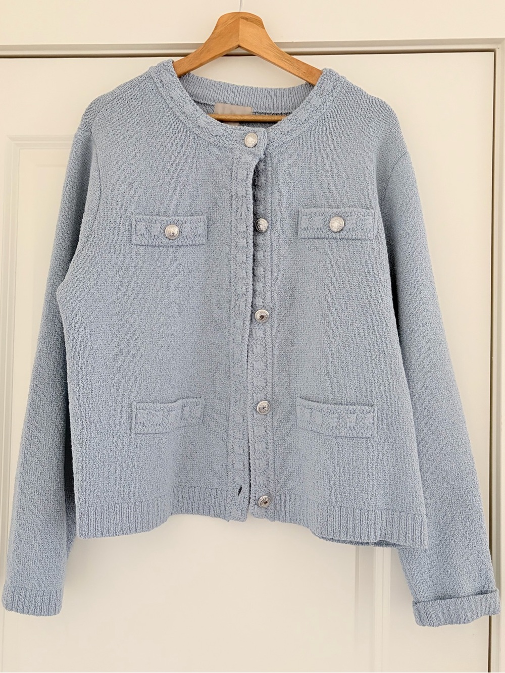H&M Pale Blue Textured Knit Button Cardigan